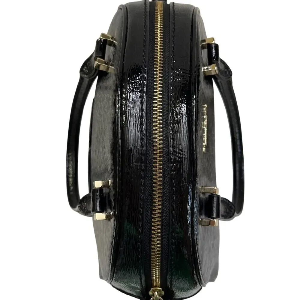 Kate Spade Cedar Street Black Patent Dome Satchel Bag Detachable Strap Dust Bag